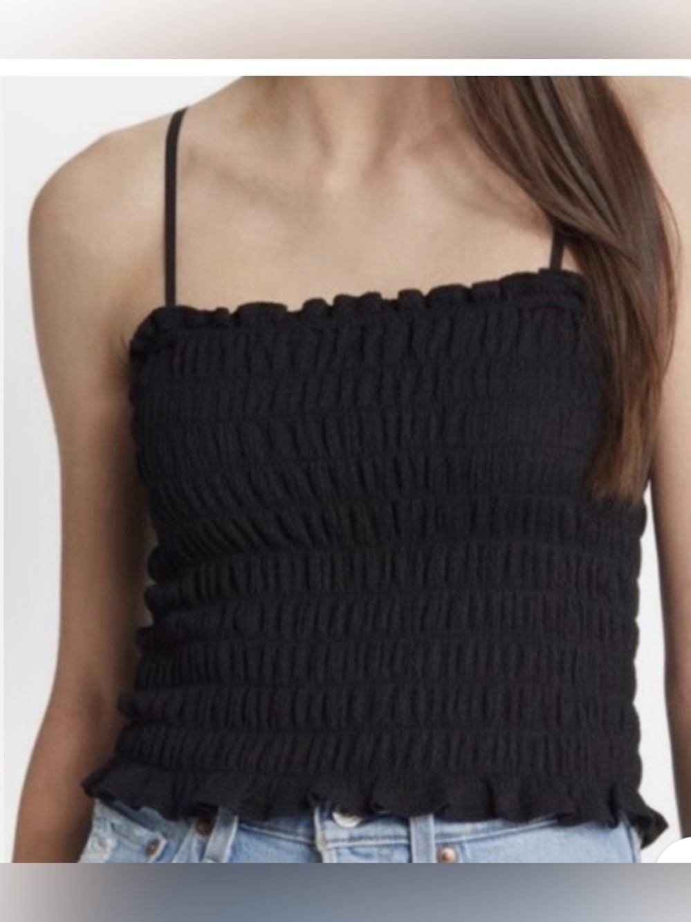 Treasure & Bond Black Smocked Ruffle Cami Large New